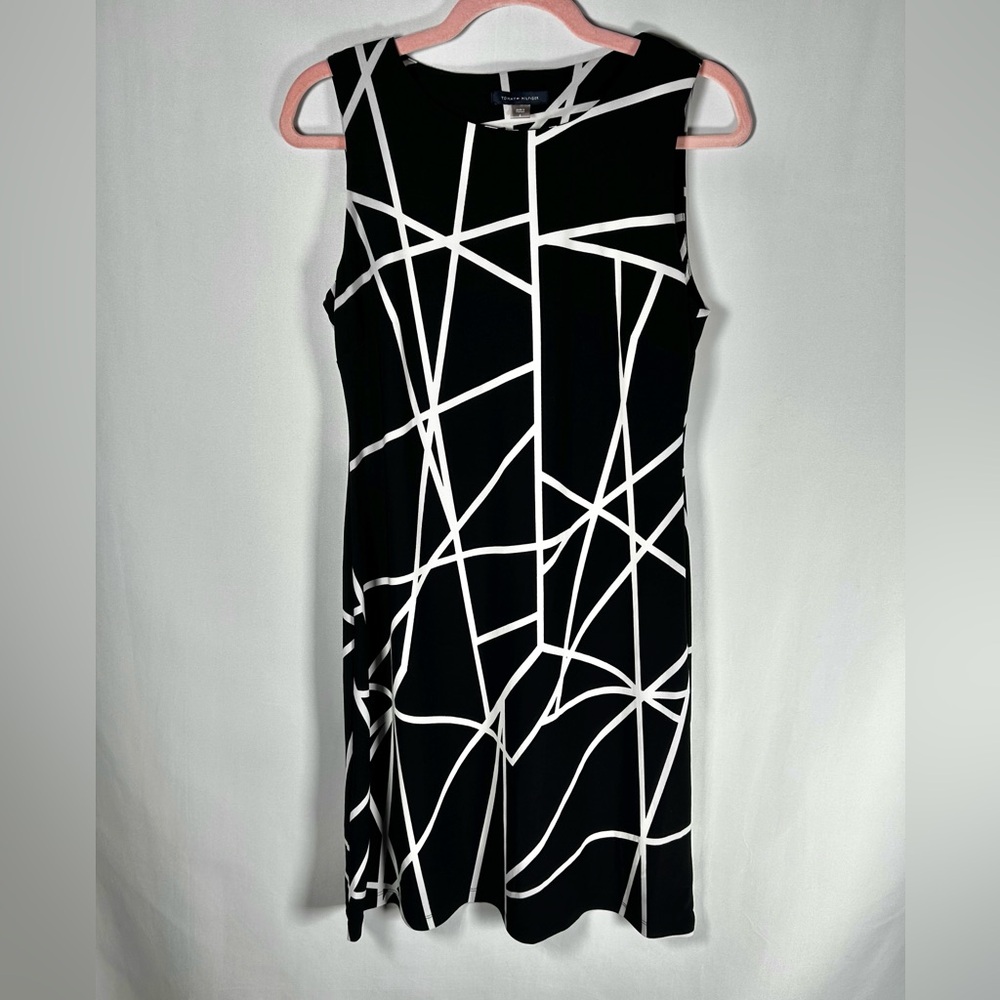 Tommy Hilfiger Black and White Abstract Midi Dress
